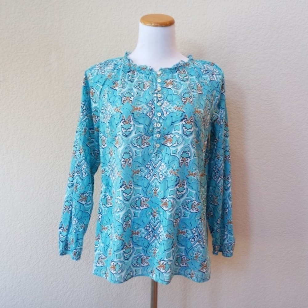 Talbots blue cotton printed blouse - Picture 3 of 9